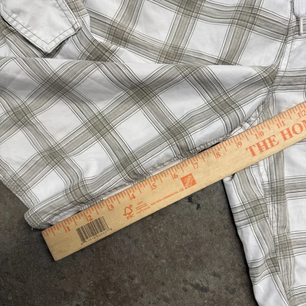 Carbon Mens Board Shorts White Tan Plaid Cargo Pocket Swim Trunks Size Large